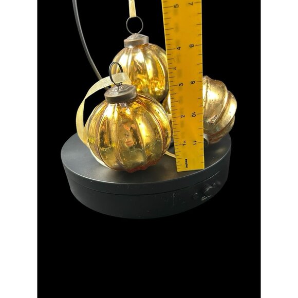 Vintage KUGEL Style Gold Round Ribbed Glass Christmas Ornament 3" Set of 3 - Picture 5 of 6